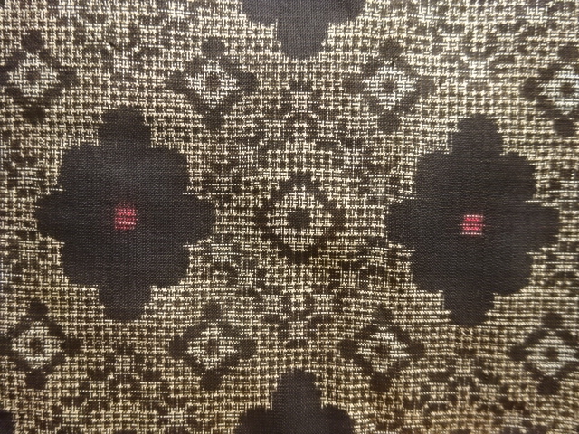 JAPANESE KIMONO / ANTIQUE TWO-PIECE KIMONO / SILK / DORO OSHIMA TSUMUGI / WOVEN ABSTRACT FLOWRAL RHOMBUS